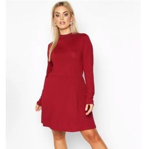 Burgundy Mock Neck Babydoll Dress